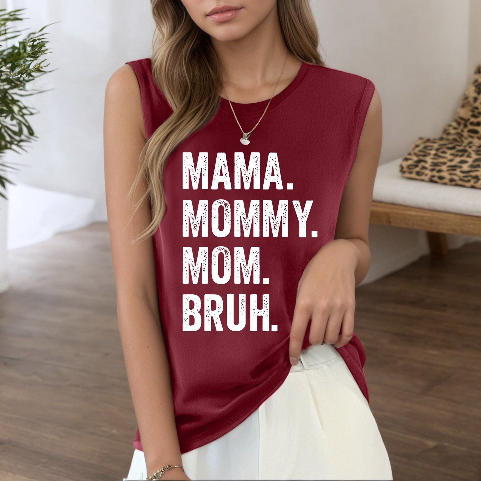 thumbnail image 2 of Camiseta sin mangas con estampado de letras para mujer: camiseta informal de verano con diseño moderno, versátil con vaqueros, fácil de cuidar, 2 of 4